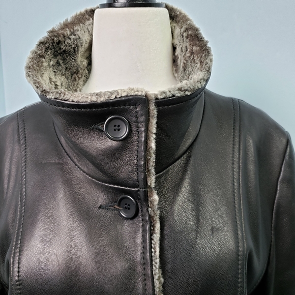 Danier Leather Jacket Faux Fur Lined Black & Grey - Picture 5 of 16